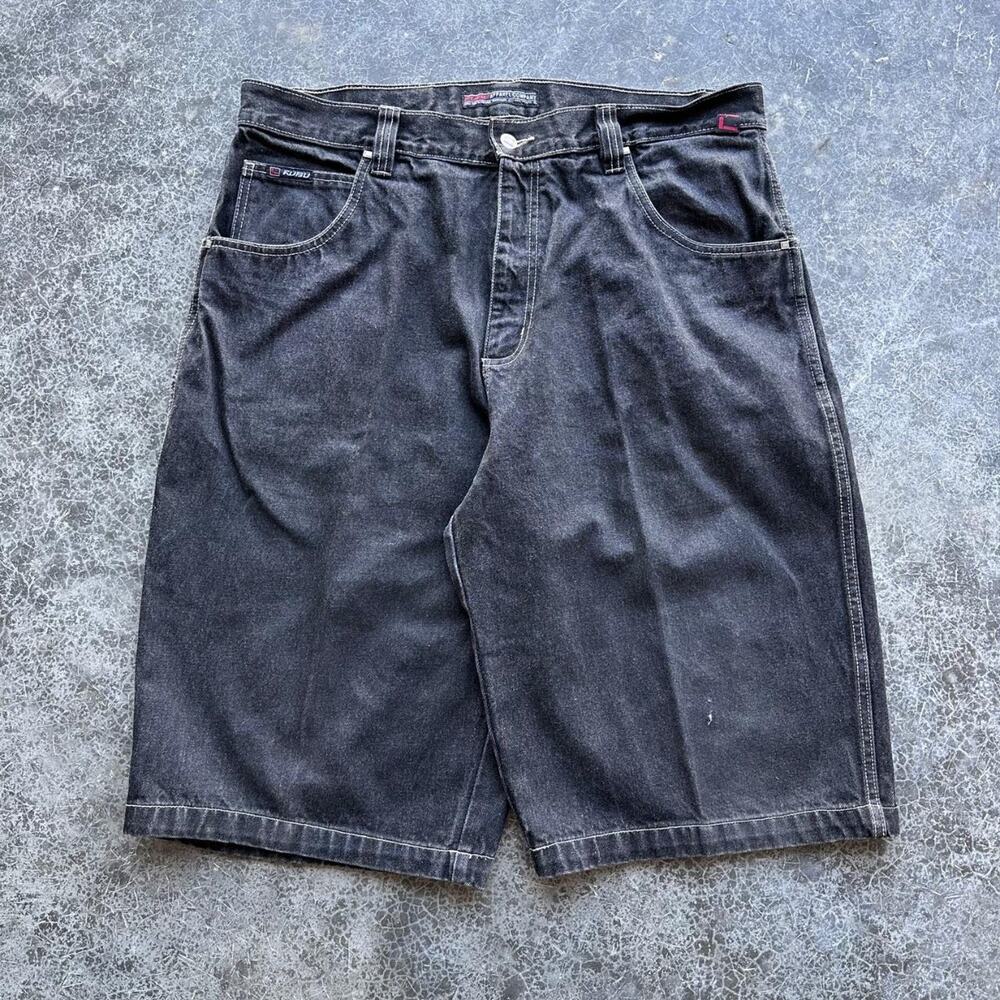 Y2K 2000s Fubu Black Ultra Baggy Summer Essential Denim Shorts Jorts 38''